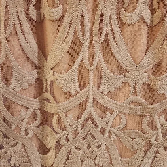Bardot S 6 Gia Lace Pencil Midi Dress Spaghetti Strap Latte Pink Embroidered